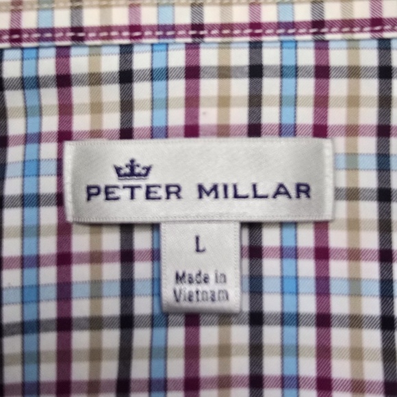 PETER MILLAR LAWSON PERFORMANCE TATTERSALL WOVEN SHIRT MENS LARGE - Picture 2 of 7